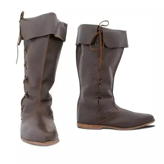 Mittelalterliche Renaissance-Lederhohe Stiefel für Männer und Frauen, halbe Haddock-Schuhe, Piratenkostüm, Retro-Schneestiefel mit klobigem Absatz und langen Schneestiefeln So ist Leben
