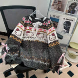 Vintage Hallo Kittys Pullover Herbst Winter Frauen Stricken Langarm Tops Koreanische Mode Rundhals Woolen Pullover Lose Warme So ist Leben