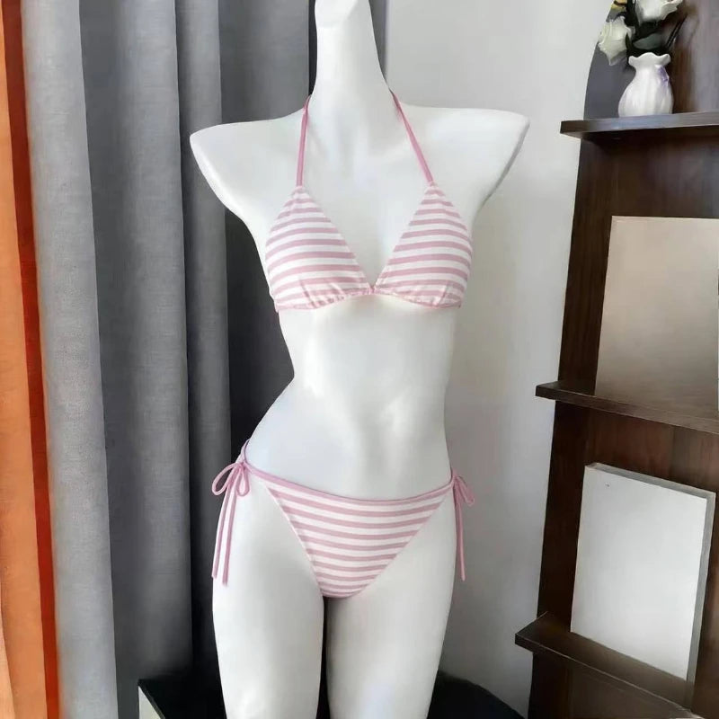 Kawaii Polka Dot Bikini-Set mit Neckholder-Trägern, zweiteiliger Badeanzug für Damen, süßer Stil, Strandparty-Badeanzug So ist Leben