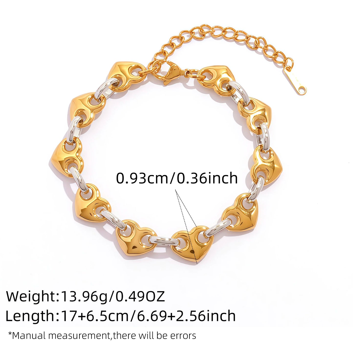 Minimalistisches, klassisches, zweifarbiges Herz-Knopf-Armband aus 18 Karat vergoldetem Edelstahl mit Herzknöpfen, stapelbares rundes Knopfarmband So ist Leben