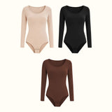Damen 1er-Pack Langarm-Bodysuit Shapewear Schlankheits-Bodyshaper Rundhals Nahtloser Former Neue Mode Schwarzes Top So ist Leben