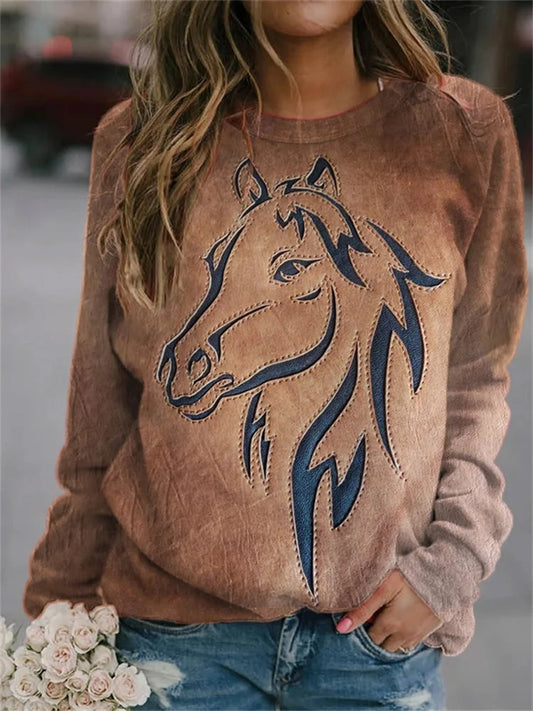 Pferd Weihnachtsbaum 3D Druck Raglanärmel Sweatshirts Damen Übergroße Pullover Hoodies Weibliche Streetwear Frau Kleidung So ist Leben