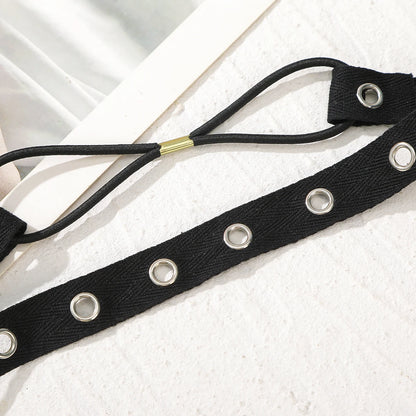 Punk Mädchen Stoff Hohl Elastisches Stirnband Metall Rock Personalisierte Hohl Ösen Haarband Casual Sport Stirnbänder Haar Zubehör So ist Leben