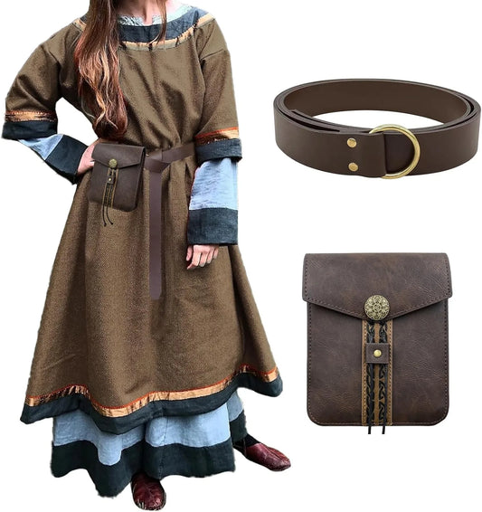 2 Stück mittelalterlicher Gürtel und Geldbörse im Wikinger-Stil, perfekt für LARP Renaissance Faire Halloween und Renaissance So ist Leben