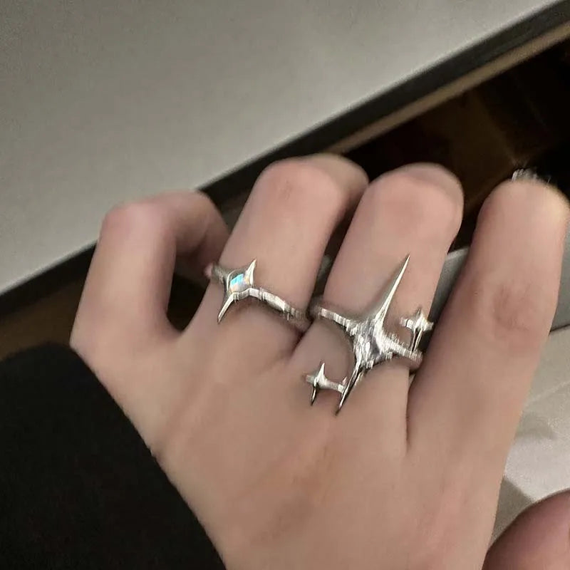 Vintage Unregelmäßige Kreuz Stern Offenen Ring für Frauen Männer Punk Gothic Silber Farbe Einstellbar Paar Ringe Y2K Egirl Schmuck Geschenk So ist Leben