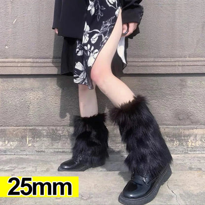 Y2k pelzige Beinlinge Goth weiß Kunst pelz Beinlinge Stiefel abdeckungen Dame süße Mode jk knielange Socken Hipster warme Socke So ist Leben