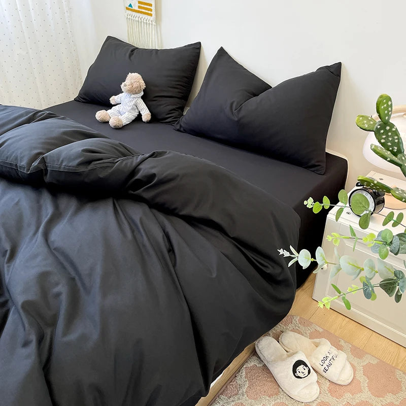 Schwarzes Bettwäsche set weiches Bettwäsche set gewaschener Baumwoll bett bezug Kissen bezug und Bettlaken постельное бельё набор Home Bettwäsche So ist Leben