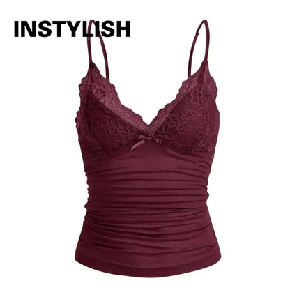 Damen Y2K Spitzen-V-Ausschnitt Spaghetti-Träger Camisole Top Slim Fit Schleife Ärmelloses Tanktop Sommer Sexy Streetwear Lässige Ausgehweste So ist Leben