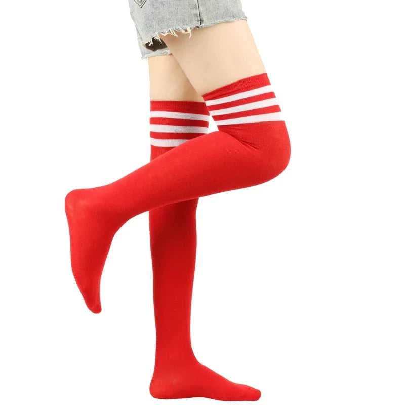 Overknee-Oberschenkelstrümpfe für Damen im akademischen Stil, schwarz-weiß gestreift, lange Socken, Overknee-Strümpfe für Damen und Mädchen, warmes Knie So ist Leben