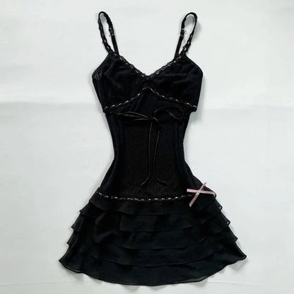 Vintage Y2K Gothic Harajuku Damen Kleid Slim Fit Casual Lace-Up Neckholder Punk Rock Emo Girl Streetwear Fashion So ist Leben