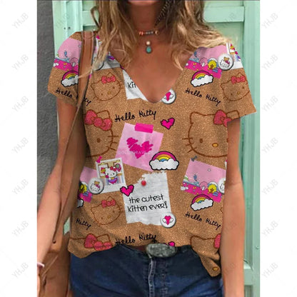 Hello‑Kitty Kurzarm Top mit modernem Comic‑Print