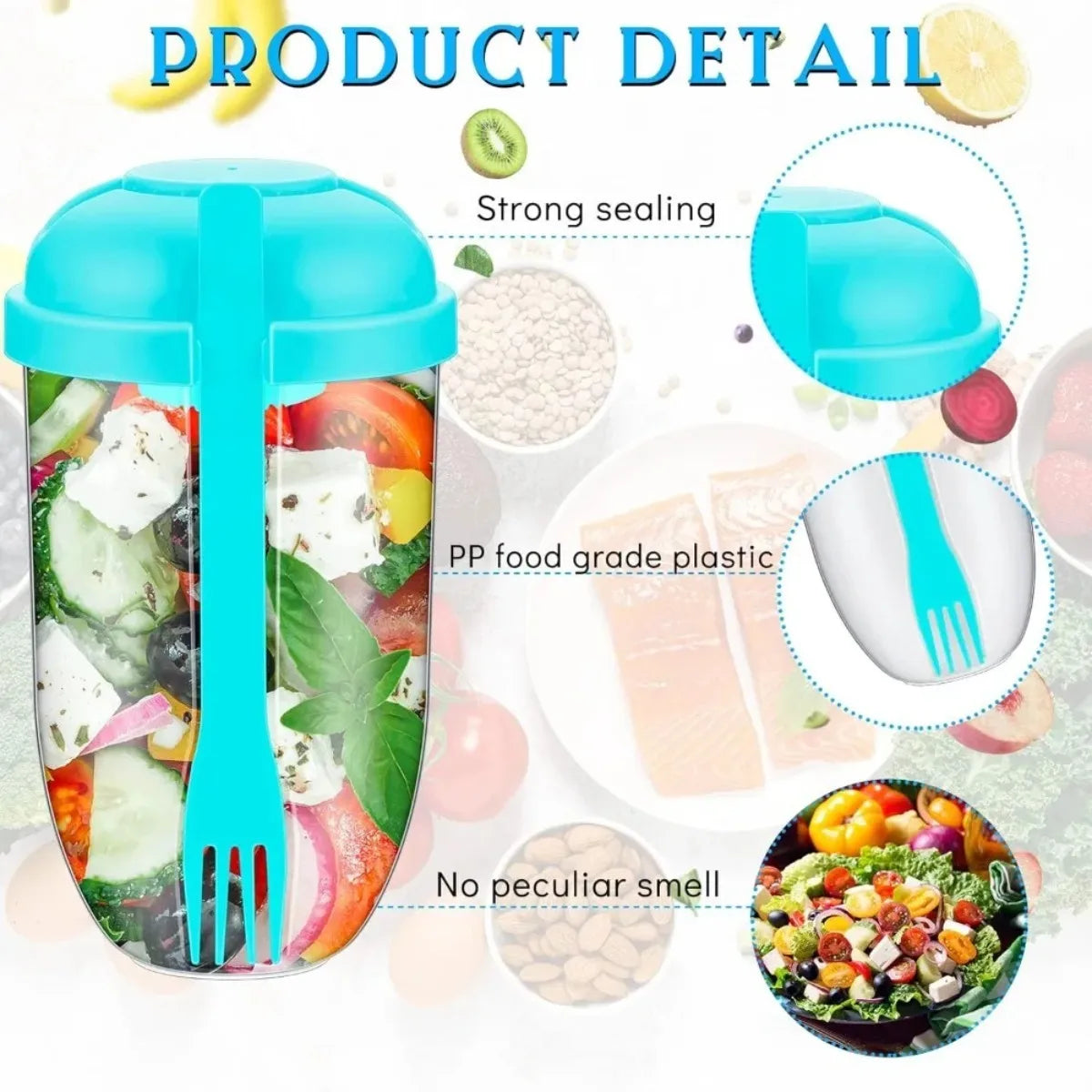 Auslaufsicherer Salatbecher mit Deckel, Gabel, tragbarer Salat-Shaker-Behälter, BPA-frei, zum Aufbewahren von Mahlzeiten, Frühstücks, Gemüse und Früchten So ist Leben