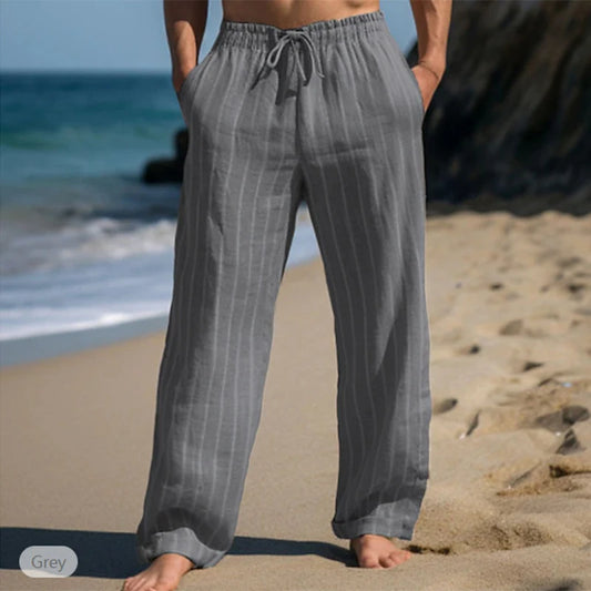 Tägliche Freizeit Herren Lose Gerade Hosen Vintage Kordelzug Gestreiften Leinen Hosen Männer Sommer Outdoor Casual Atmungsaktive Hose So ist Leben