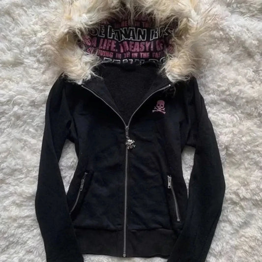 High Street Retro Damen mit Kapuze Winter neuer Artikel Harajuku multifunktionale langärmelige Wolle warmer Reißverschluss Gothic Y2K langärmelig So ist Leben