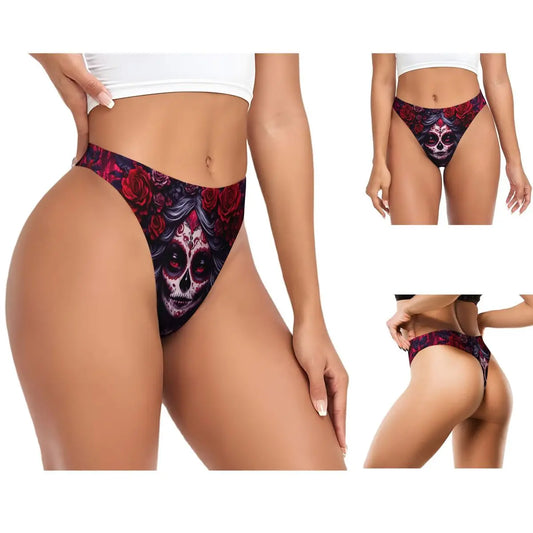 Maßgefertigte Mexikanische Catrina Girl Day Of The Dead Sugar Skull G-String Höschen Atmungsaktive Damen Stretch-Tangas Komfortable Unterwäsche So ist Leben