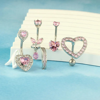 1PCS Rosa Krone Bauchnabel Ringe Schmuck Edelstahl Herz Nabel Piercing Barbell Kristall Nette Bauch Ringe Für Frauen Mädchen So ist Leben