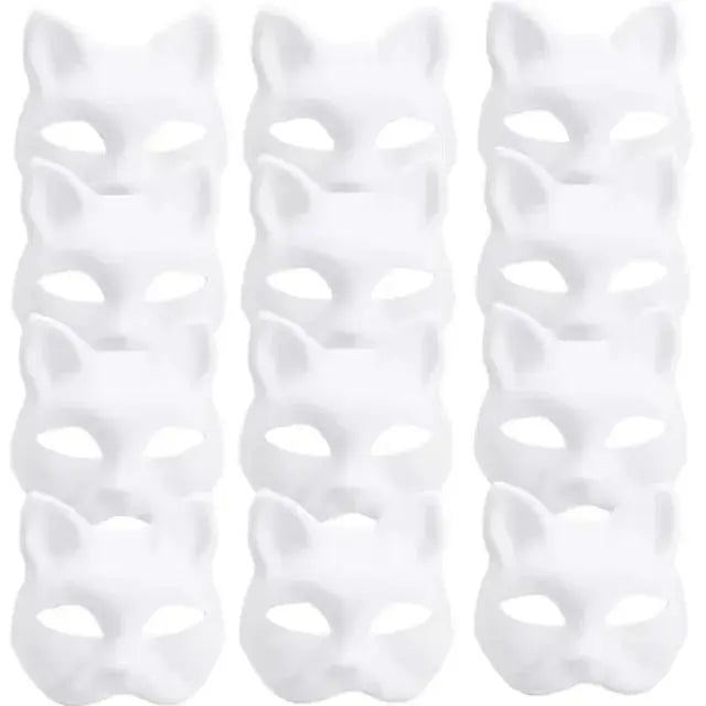 5PCS Therian Masken Weiße Katze Masken Blank DIY Halloween Maske Tier Halbe Gesichtsmasken Maskerade Cosplay Party - So ist Leben