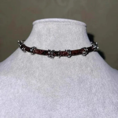 Rot Braun Vintage Unregelmäßige Metall Kreis Feine Leder Halskette Halsband Gothic Süße Coole Retro Leder Kragen Halsband Schmuck Y2K So ist Leben