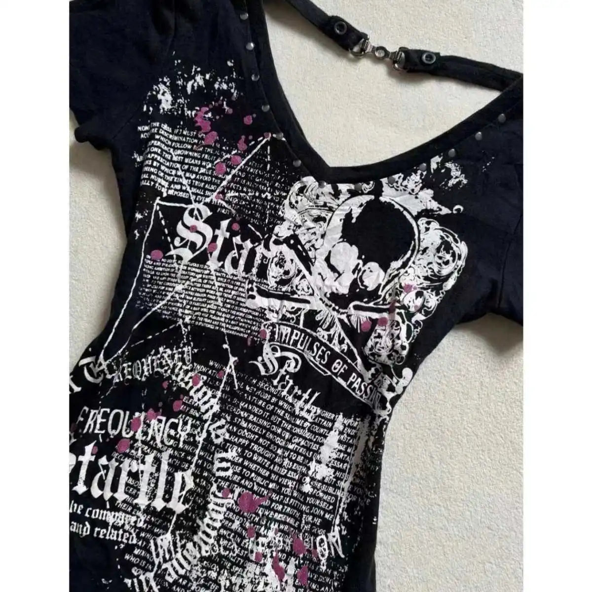 Harajuku Y2k Goth Frau Grafik T-Shirts Vintage Punk rückenfreie Shirts 90er Jahre süße heiße Mädchen Grunge T-Shirts Crop Top Baby Tees Sexy So ist Leben
