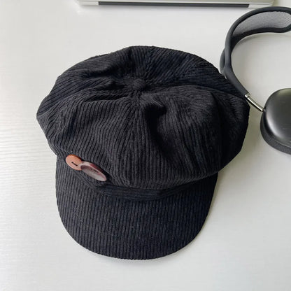 RICYGVM Retro Knopf Cord Achteckige Kappe Für Frauen Maler Künstler Hut Japanische Mädchen Braun Schirmmützen Herbst Winter Berets So ist Leben