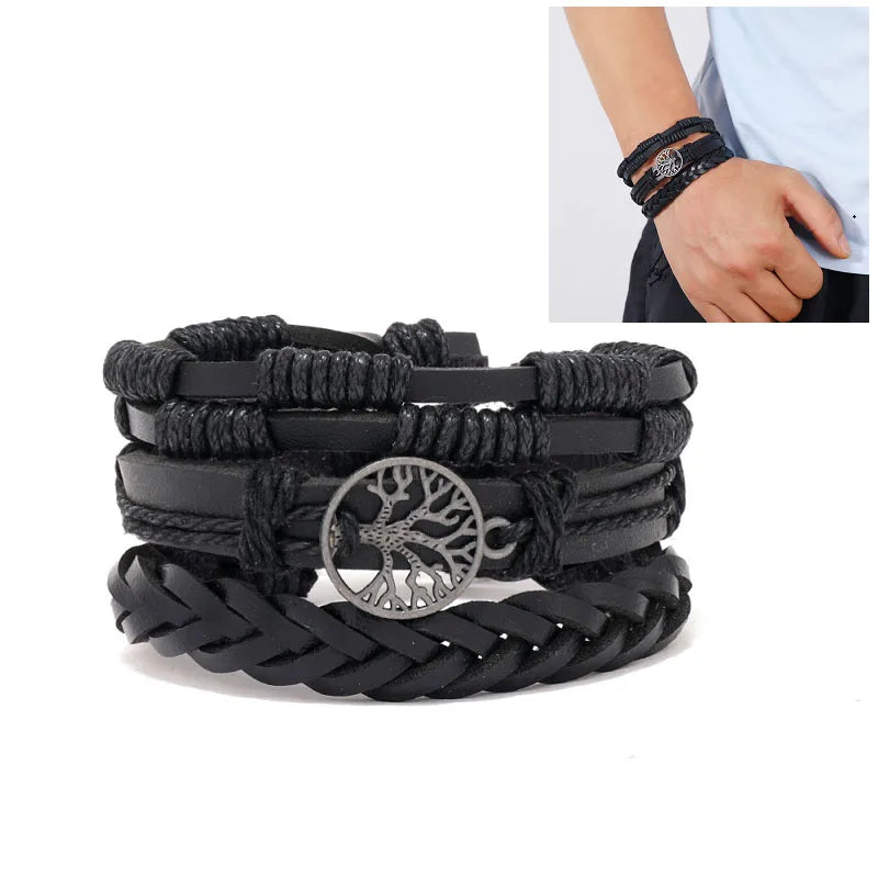 Punk Multilayer Antike Leder Armband Set Schädel Auge Stern Charms Hiphop Rock Y2K Vintage Pu Gothic Armband Mann Goth Schmuck So ist Leben