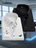 2 Stück Herren Business Casual Langarmhemden mit schwarzem Pferdemuster, Premium Business Casual Hemd, Slim Fit, Langarm, 5 Farben So ist Leben