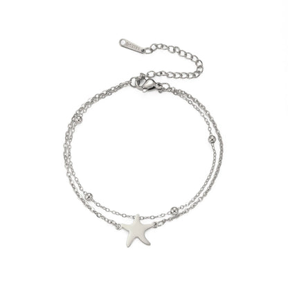 LIKGREAT Edelstahl-Seestern-Fußkettchen für Damen, verstellbare Strand-Fußkette, doppellagiges Sommer-Knöchelarmband, Schmuck, Geschenk So ist Leben