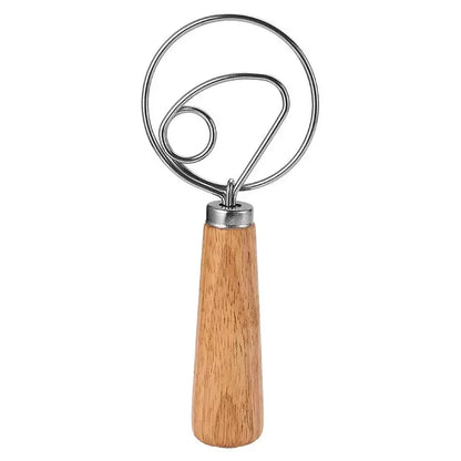 1PC Eichengriff Mehlmixer Dänischer Teigmixer Edelstahlspule Schneebesen Werkzeug