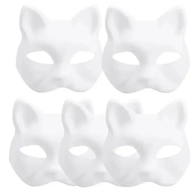 5PCS Therian Masken Weiße Katze Masken Blank DIY Halloween Maske Tier Halbe Gesichtsmasken Maskerade Cosplay Party - So ist Leben