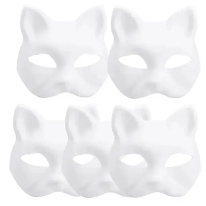 5PCS Therian Masken Weiße Katze Masken Blank DIY Halloween Maske Tier Halbe Gesichtsmasken Maskerade Cosplay Party - So ist Leben