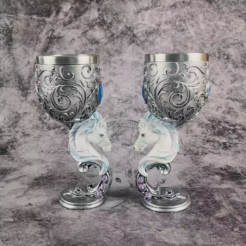 Klassischer Edelstahl‑Kelch mit Drachenmotiv und Strukturdesign So ist Leben
