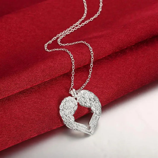 925 sterling Silber Engel flügel herz Anhänger Halskette Für Frauen luxus mode party hochzeit zubehör Schmuck Weihnachten geschenk So ist Leben