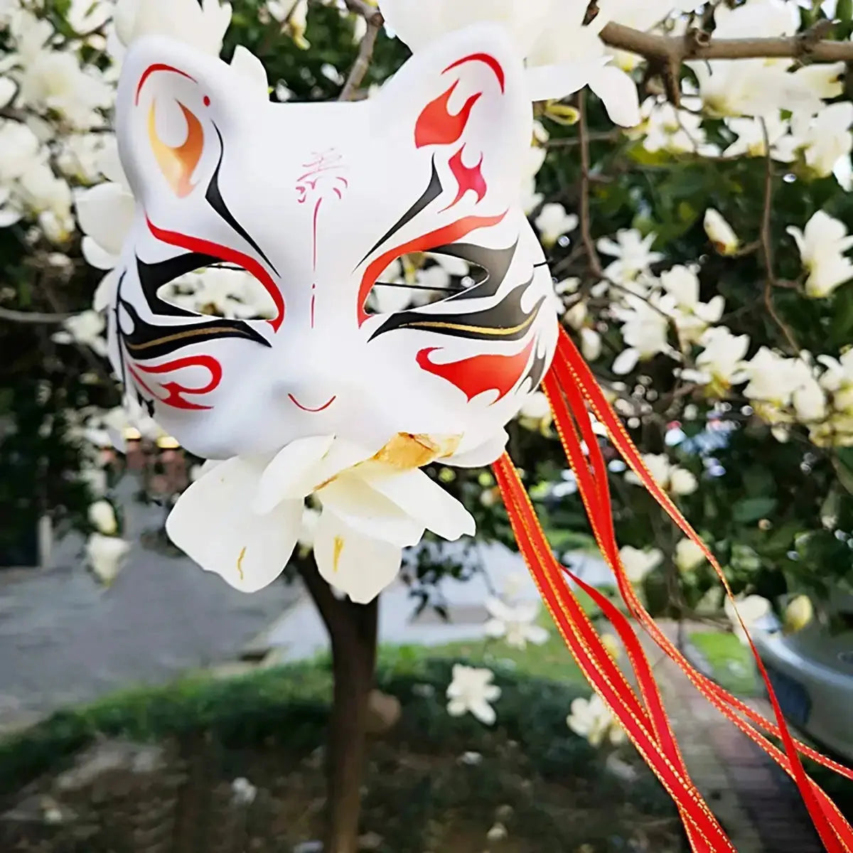 5PCS Therian Masken Weiße Katze Masken Blank DIY Halloween Maske Tier Halbe Gesichtsmasken Maskerade Cosplay Party - So ist Leben