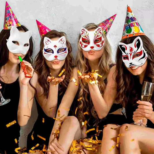 5PCS Therian Masken Weiße Katze Masken Blank DIY Halloween Maske Tier Halbe Gesichtsmasken Maskerade Cosplay Party - So ist Leben