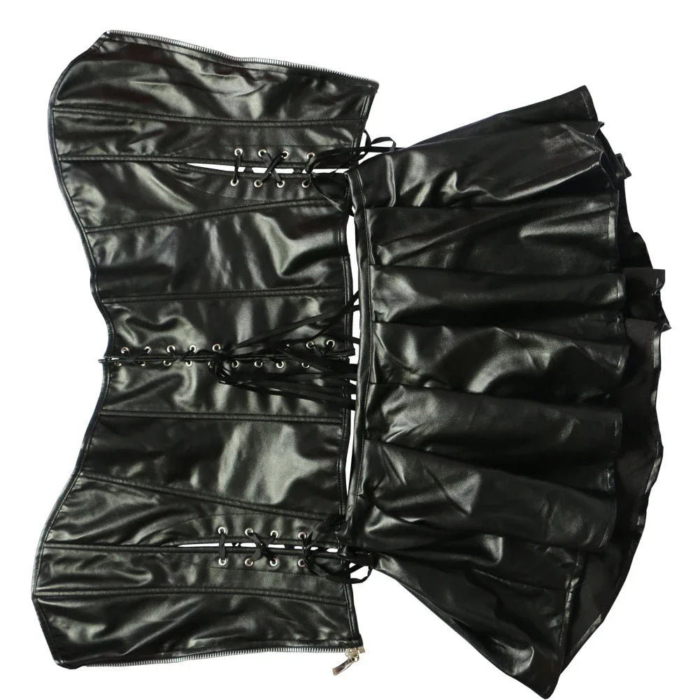 Sexy Lederkleider Korsetts Rock Overbust Burlesque Frontreißverschluss Gothic Punk Steampunk Bustier Schnürung Kunststoffknochen Korsett So ist Leben