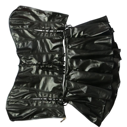Sexy Lederkleider Korsetts Rock Overbust Burlesque Frontreißverschluss Gothic Punk Steampunk Bustier Schnürung Kunststoffknochen Korsett So ist Leben