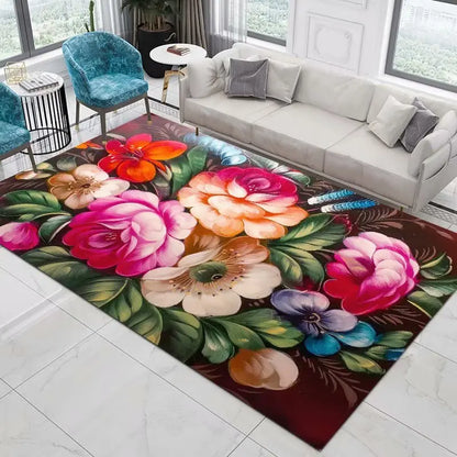 Blumen-Rose-Pfingstrose-Pastoral-3D-gedruckter Teppich-Wohnzimmerteppich - So ist Leben