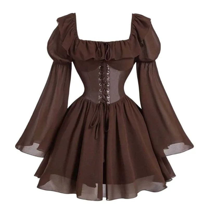 Renaissance-Periode mittelalterliches neues langärmeliges Damenkleid mit Blasenärmeln, Halloween-Mode, Retro, neuer Party-Taillenrock So ist Leben