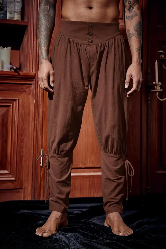 Mittelalterliche Herren-Knöchelhose, Renaissance, Wikinger, Pirat, Schnürung, schmal zulaufende Halloween-Leinen-Kostümhose, Cargohose So ist Leben