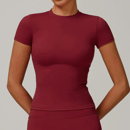 NCLAGEN Damen-Laufsport-T-Shirt, Sommer, kurzärmelig, Rundhalsausschnitt, atmungsaktiv, dehnbar, für Fitnessstudio, Yoga, schlank, Fitness, aktives Top-T-Shirt So ist Leben