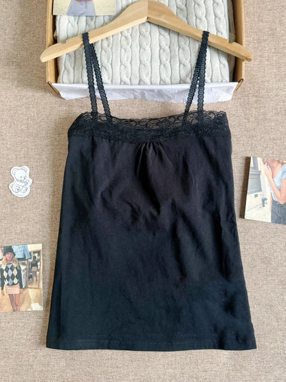 Spitze Trim Liebsten Tops Frauen Baumwolle Weiche Schlanke Weiß Sexy Ärmellose Leibchen Süße Nette Chic Tank Tops Y2K So ist Leben
