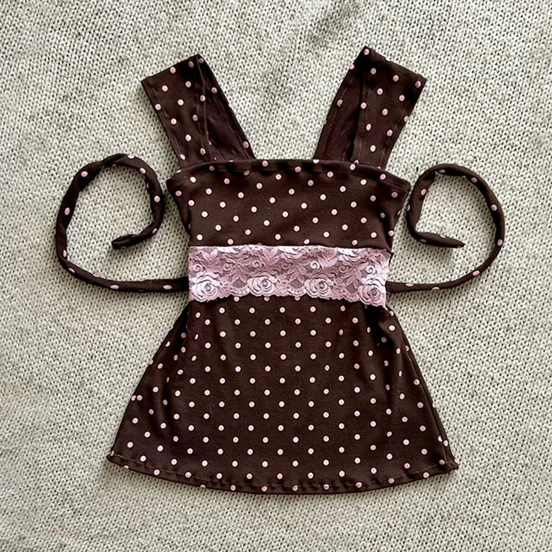 Y2K Japanisches Sommer-Damen-Camisole-Top, sexy, süß, schlank, modisch, lässig, Spitze, einfarbig, Crop-T-Shirt, Kawaii, süß, mädchenhaft, Streetwear So ist Leben