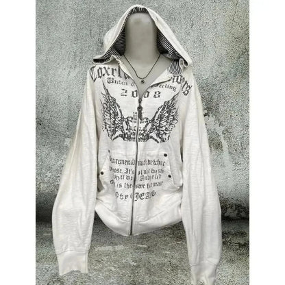 Vintage Sweatshirts 2025, Damenbekleidung, weißer Druck, Tunika mit Kapuze, Y2k-Mantel, Streetwear, Mode, lässige Hoodies, Tops, Ropa Mujer So ist Leben
