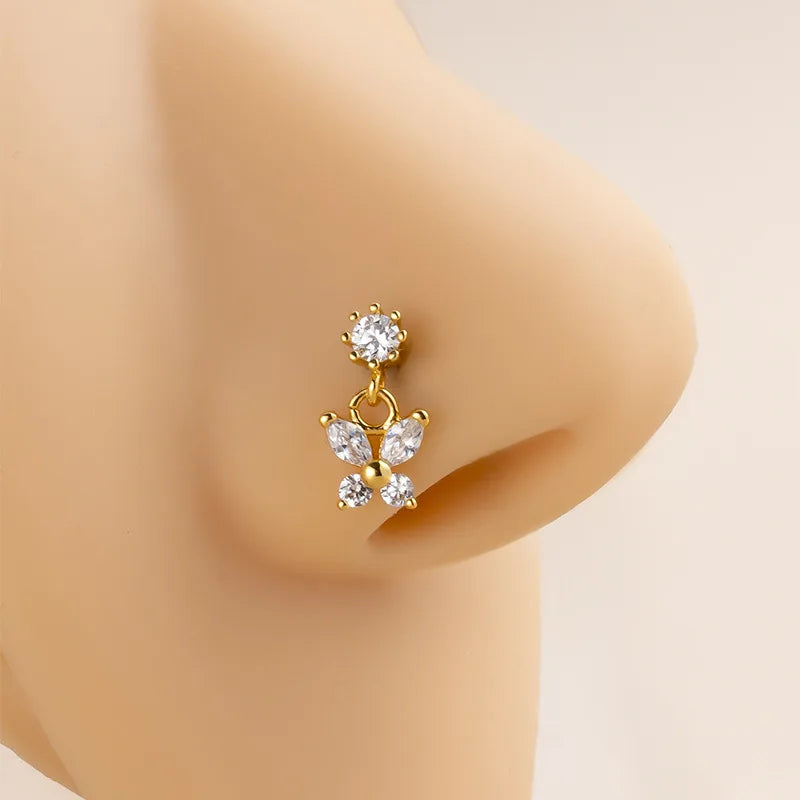 20G L-förmige Nasenringe, baumelnder Nasen-, Lippen- und Ohrpiercing-Schmuck, chirurgischer Edelstahl, Zirkonia, Schmetterling, CZ Nasenstecker So ist Leben