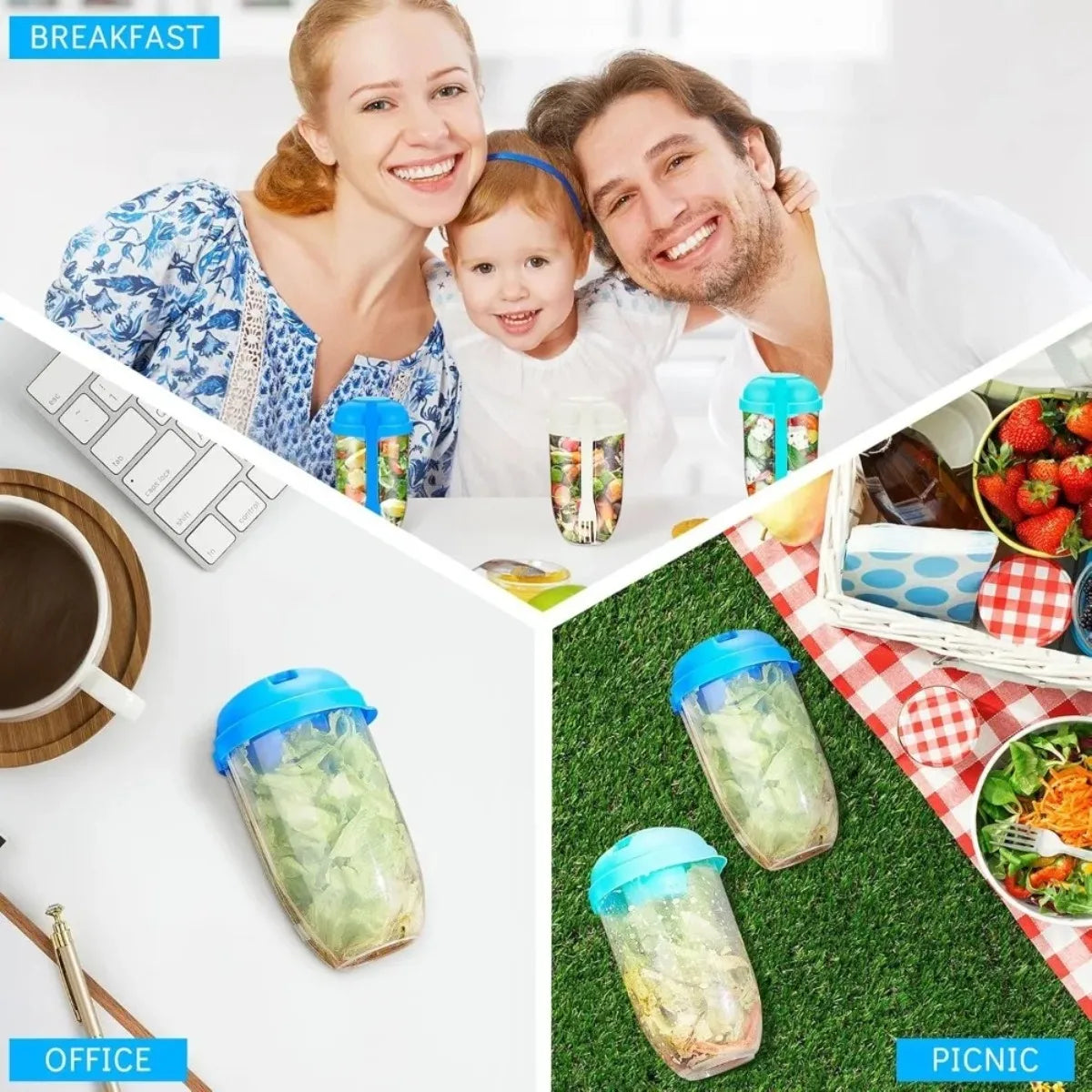 Auslaufsicherer Salatbecher mit Deckel, Gabel, tragbarer Salat-Shaker-Behälter, BPA-frei, zum Aufbewahren von Mahlzeiten, Frühstücks, Gemüse und Früchten So ist Leben