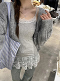 Spitzen-Unterhemd, Rüschen, Patchwork-Saum, Cami 2025, sexy Top, Damen, langes ärmelloses T-Shirt, Leibchen, Y2K, koreanische graue Baumwoll-Camis So ist Leben