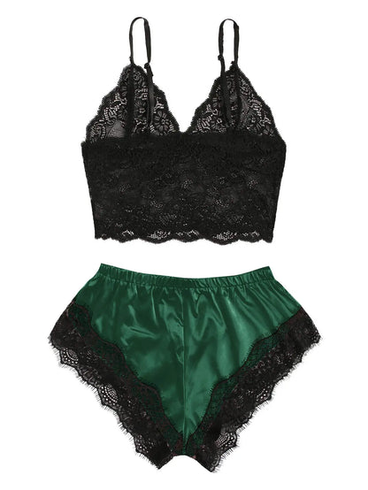 1Damen 2-teiliges sexy Spitzen-Pyjama-Set, durchsichtiges Bralette, Cami-Top und Shorts, atmungsaktive Nachtwäsche, Sommer-Dessous in Übergröße So ist Leben
