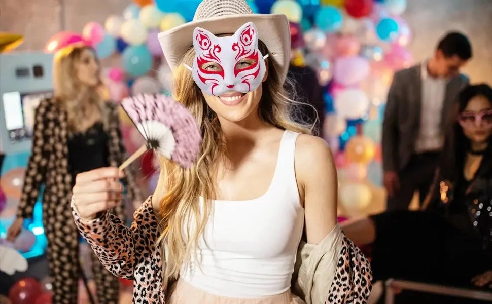 5PCS Therian Masken Weiße Katze Masken Blank DIY Halloween Maske Tier Halbe Gesichtsmasken Maskerade Cosplay Party - So ist Leben