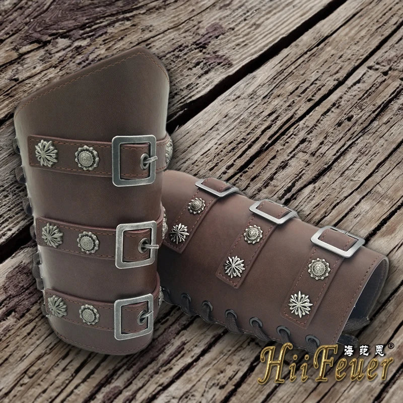 1Pc Männer Viking Krieger Ritter Gauntlet Armband Medieval Cosplay Requisiten Leder Niet Rüstung Arm Wärmer Verband Armschiene So ist Leben