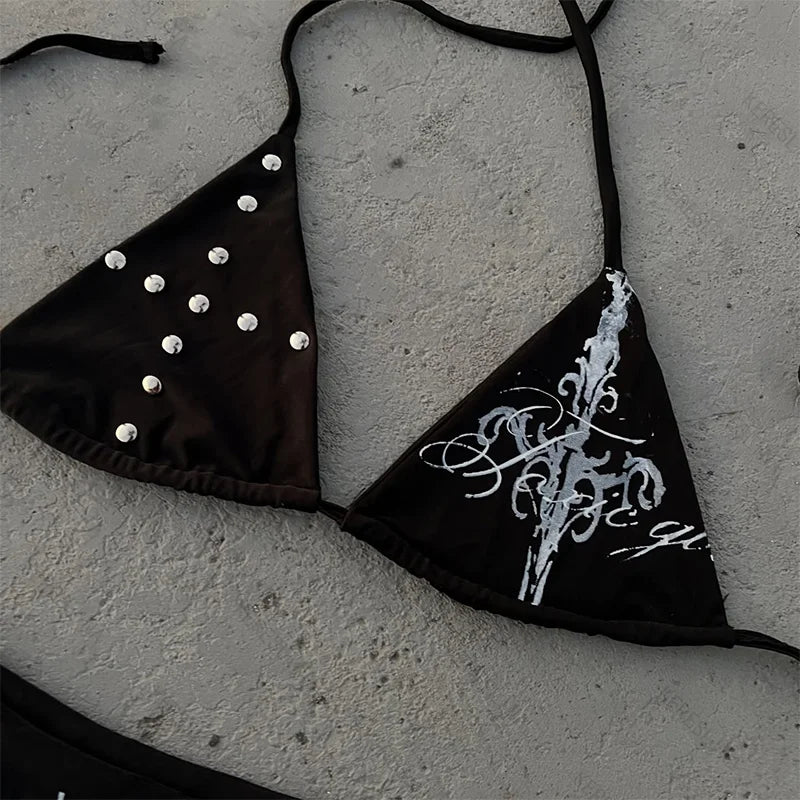 Y2K Millennium Spicy Girls Style Gothic Retro Beliebtes Vielseitiges Neckholder-Bikini-Set Amerikanischer Trendiger Mode-Bikini-Set So ist Leben